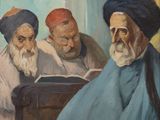 painting of a group of old men sitting around a table