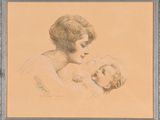 drawing of a woman holding a baby in her arms