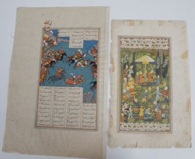 deux pages d'un manuscrit comportant l'illustration d'un homme à cheval