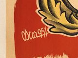 a drawing of a banana on a red background