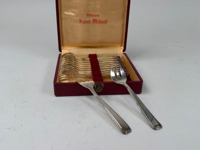 deux fourchettes et deux cuillères dans une boîte posée sur une table