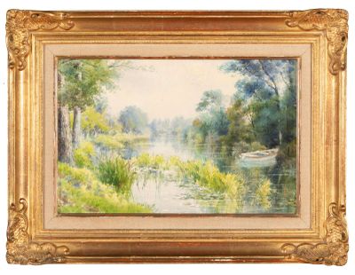 VIONNOIS Félix (1841-1902) attribué à : "Barque sur l'étang", aquarell - Photo 1