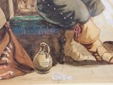 a watercolor painting of a man sitting on the ground