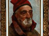 portrait of an old man with a red hat and a beard