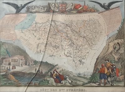 une vieille carte d'une ville située à flanc de colline