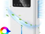 un purificateur d'air blanc d'où émane une lumière colorée