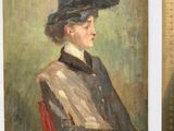 two paintings of a woman in a black hat and a woman in a blue dress