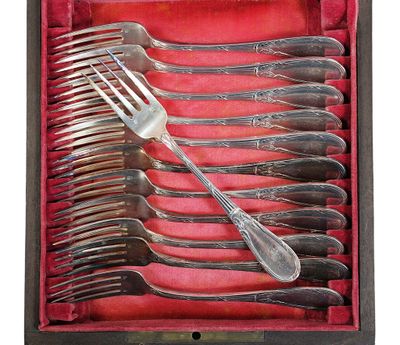 12 fourchettes à huitres Métal argenté Coquille Ercuis