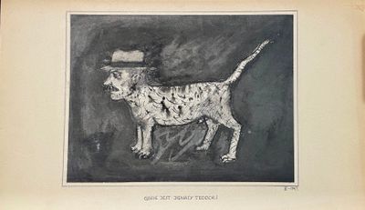 dessin représentant un chien portant un chapeau et un haut-de-forme