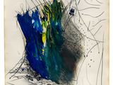 an image of a drawing of a blue flower on a piece of paper
