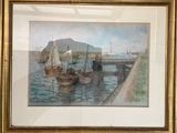 a picture of a painting of boats in the water