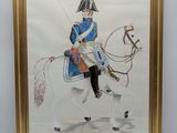 an image of a painting of a man in uniform riding a horse
