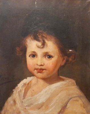 une peinture à l'huile représentant une jeune fille vêtue d'une robe blanche et d'un chapeau noir