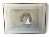 framed picture of a drawing of a man ' s head with a triangle in the middle