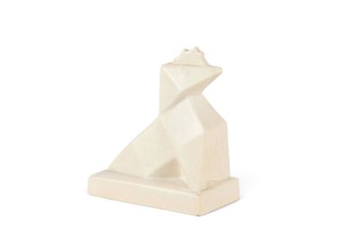 a white sculpture of a dog on a white background
