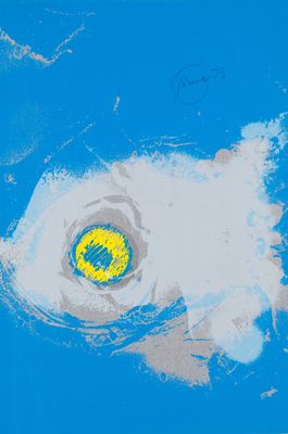 a picture of a picture of a blue sky with a yellow eye