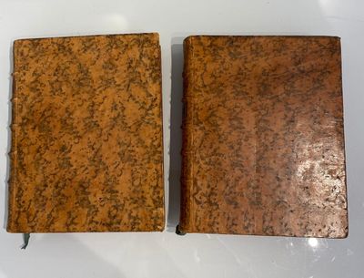 pair of antique leather bound books on a white surface