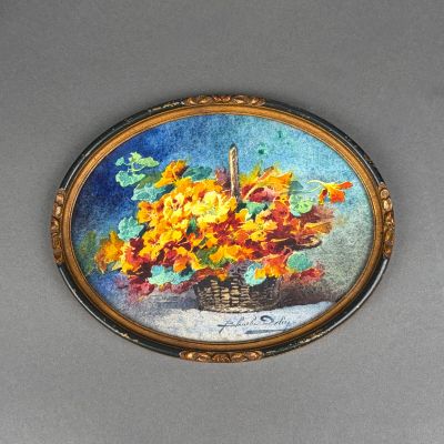 a picture of a painting of a basket of flowers