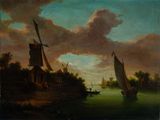 an image of a painting of boats in a body of water