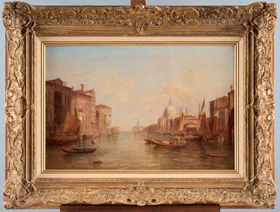 tableau représentant une vue d'un canal avec des bateaux sur l'eau