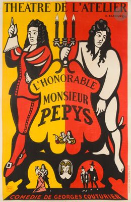 a poster for the theatre de l ' ateliere, featuring two women and a man holding a candle