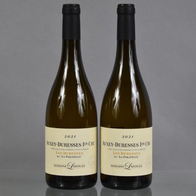 two bottles of wine sitting on top of a table next to each other
