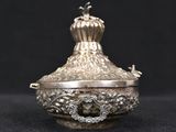 an antique silverplated incense box with floral decoration
