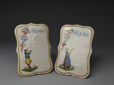 pair of antique french hand painted porcelain menu plates
