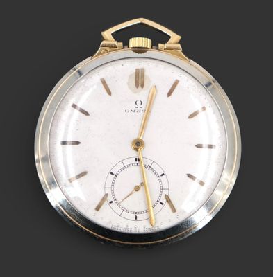 OMEGA. Montre à gousset en acier et or jaune 18K avec trotte…