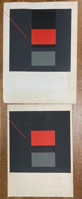 deux carrés noirs et rouges sur lesquels sont tracées des lignes rouges