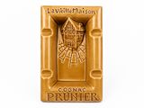 brown chocolate bar with a picture of a castle in the middle of it