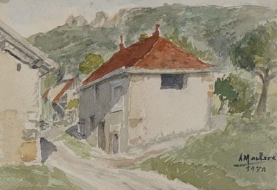 une aquarelle représentant une maison au bord de la route