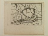 an old drawing of a map of a town with a river running through it