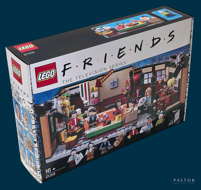 une boîte contenant un ensemble Lego Friends sur fond bleu