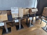 many boxes of wine glasses on the table