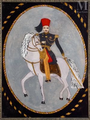 une image représentant un tableau où l'on voit un homme à cheval sur un cheval blanc