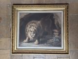 a picture of a painting of a lion on the wall