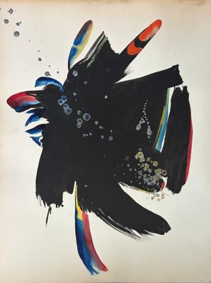 an image of a painting of a black bird on a white background