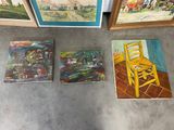 three paintings of a yellow chair and three paintings of a yellow chair