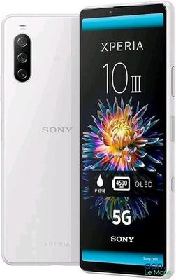a white sony phone with a 5g sim card attached to it