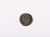 a close up of a coin on a white surface with a white background
