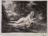 an image of a drawing of a woman laying on a body of water