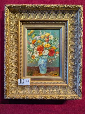Huile sur panneau, Bouquet de fleurs, sbd - Dim.