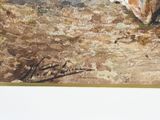 a painting of a cow laying down on the ground