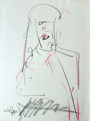 Victor HASCH (1945-2012) - Portrait rouge, 1998, Dessin orig…