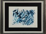 an image of a painting of blue paint on a white background