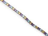 a close up of a bracelet with multi colored stones on it