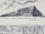 drawings of a person jumping over a rock in a forest