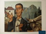 un tableau représentant un homme tenant un bâton à la main