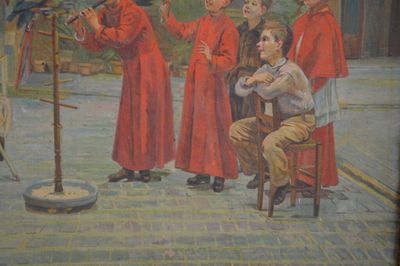 un tableau représentant un groupe d'hommes vêtus de robes rouges
